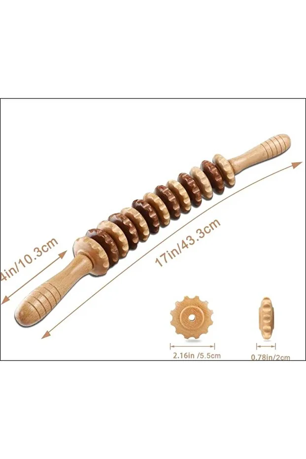 Ahşap Ergonomik Kavisli Tasarımlı Masaj Aleti Roller Masaj Çubuğu Selülit ve Kas Rahatlatıcı Vücut Masaj 